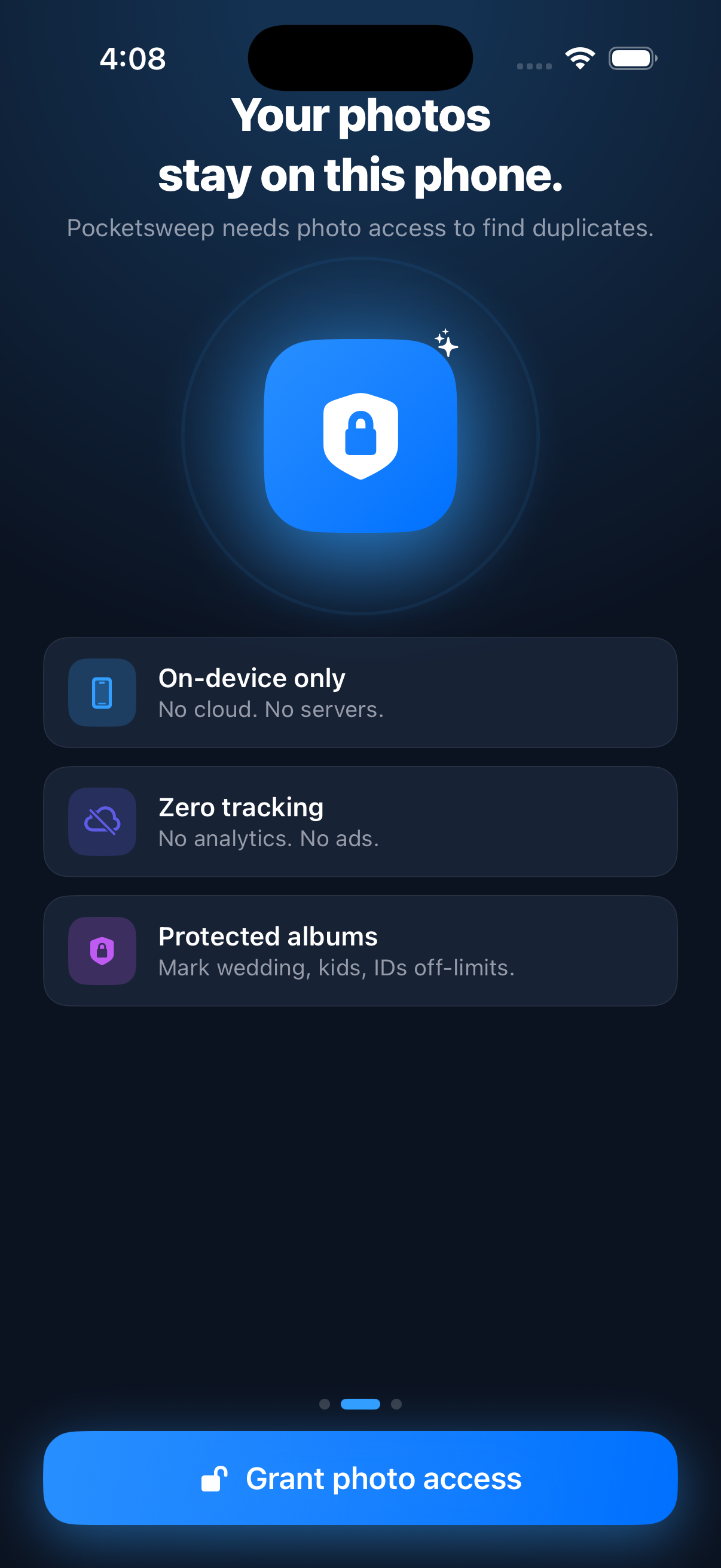 Privacy promise screen