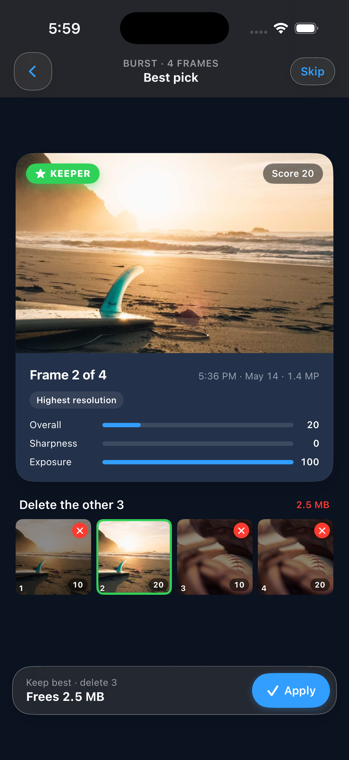 Burst best-pick view